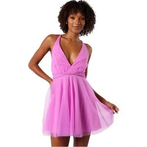 Petal & Pup Arlowe Halter Neck Tulle Lavender Minidress Sz Large